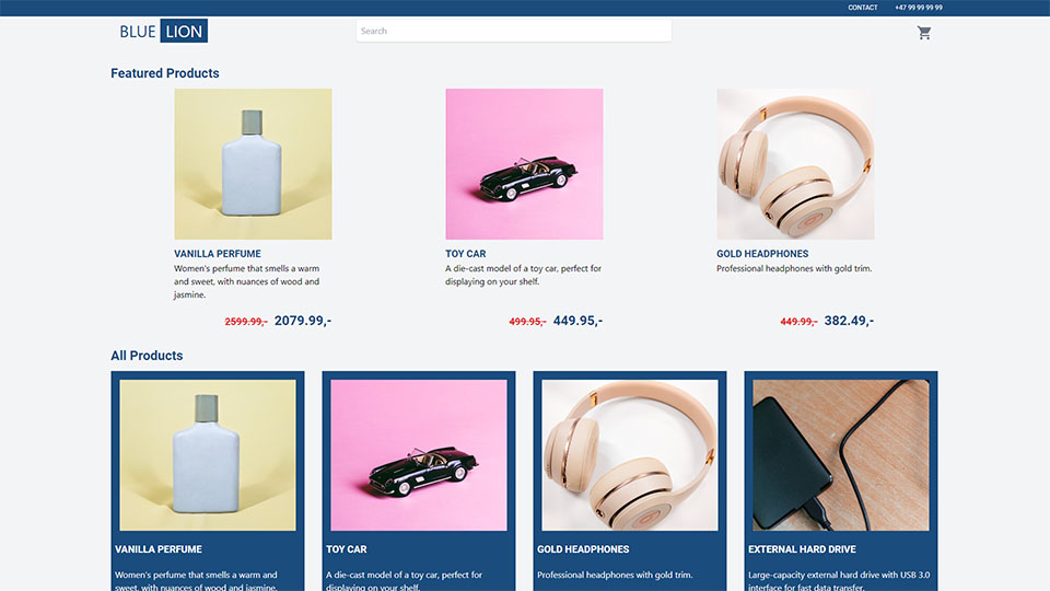 Screenshot of Blue Lion homepage