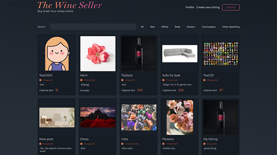 Screenshot of The Wine Seller homepage